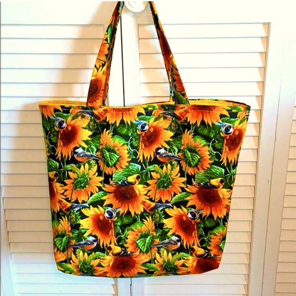 Handmade Tote Bag Colorful Sunflower Fabric All Purpose Carry Shoulder Purse - Picture 3 of 5